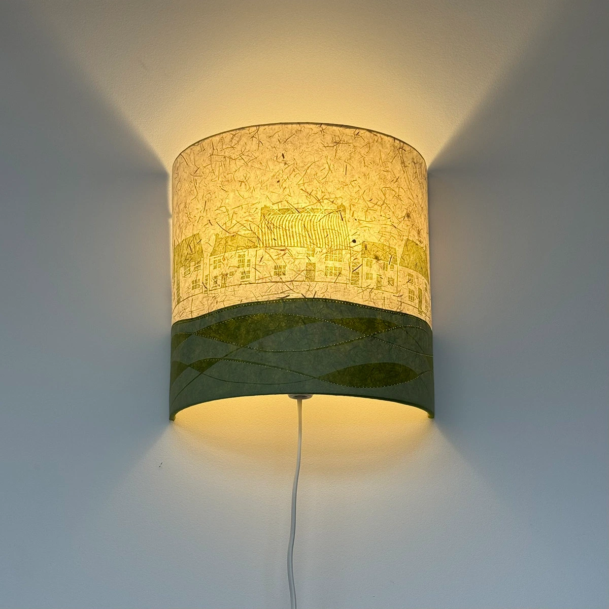 Green and cream wall light shade