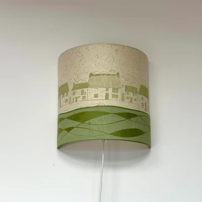 Green and cream handprinted wall lampshade by ArtShades