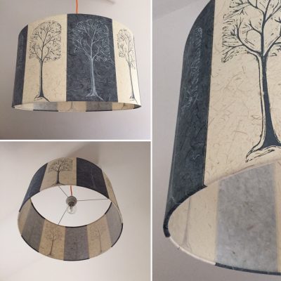 45cm drum shade linocut trees charcoal