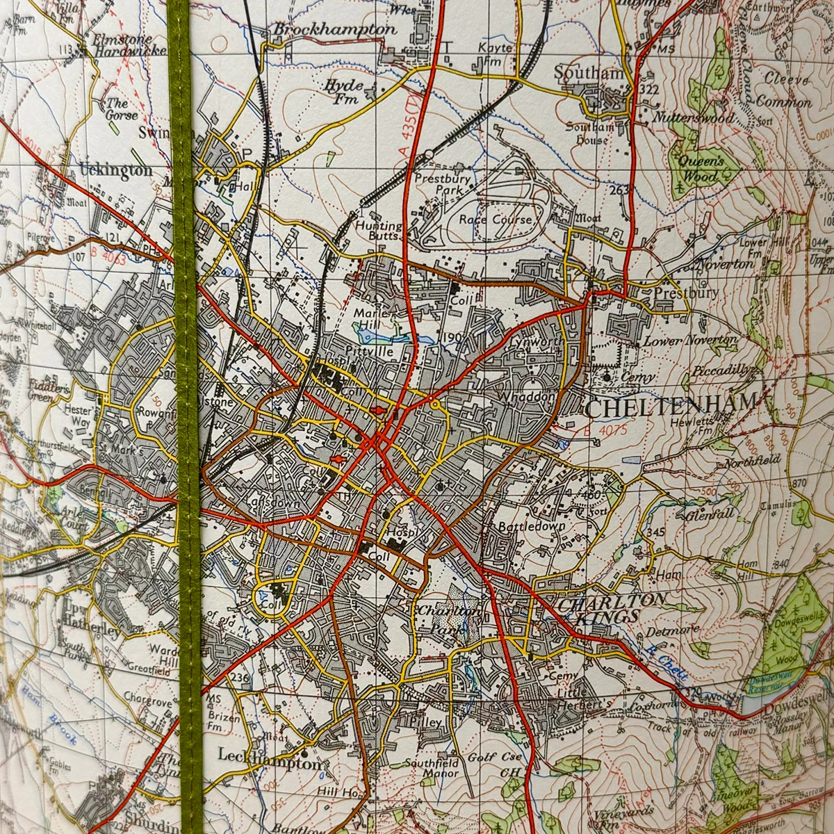Close up Cheltenham map lampshade green
