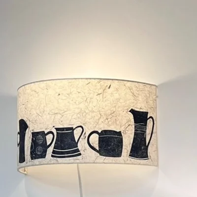 Handprinted jugs on wall light shade by ArtShades