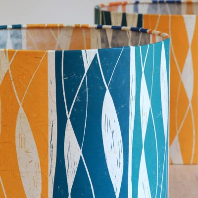Brightly coloured handprinted lampshades