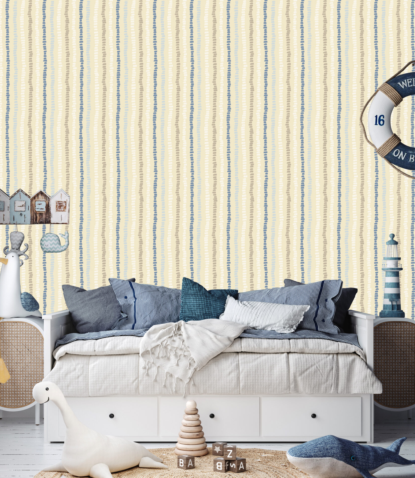 Striped wallpaper in bedroom