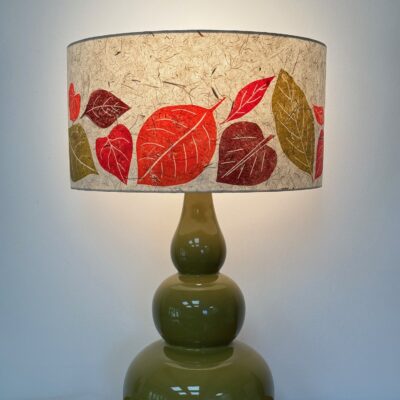 Autumn leaves handprinted on large half table lamp