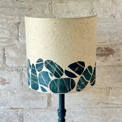 Teal pebbles handprinted on slim table lampshade by ArtShades