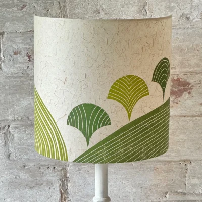 Art Deco style slim lampshade in green and cream
