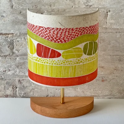 Striking lime green and tangerine handprinted lampshade