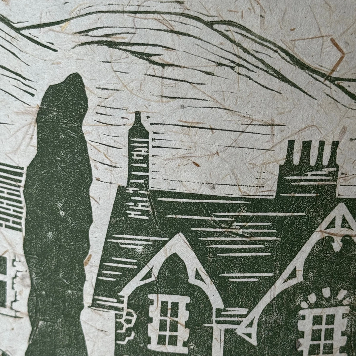 Detail of linocut house lampshade