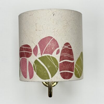 wall light shade with handprinted pebbles in pinks and greens by ArtShades