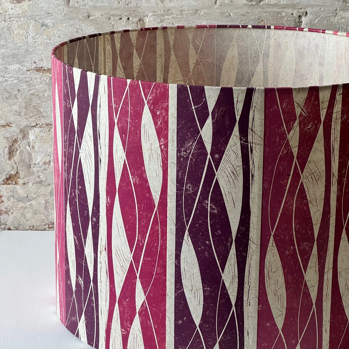 Cherry pink contemporary striped drum lampshade