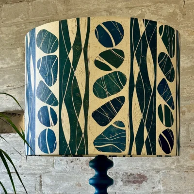 Large teal floor lamp shade pebble and water design