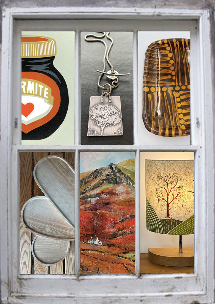 A window pane with 6 artworks